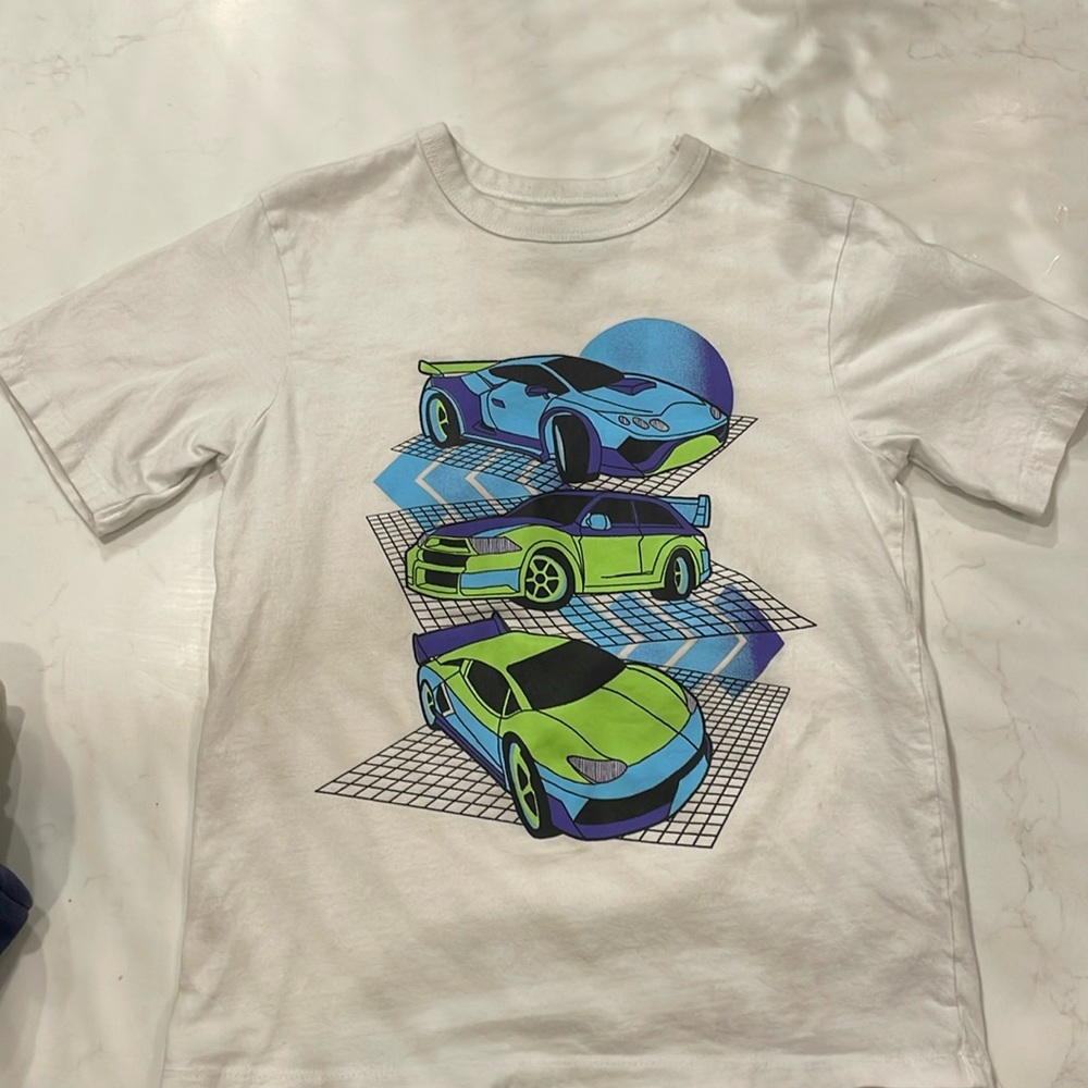 White Graphic Tee with Cars